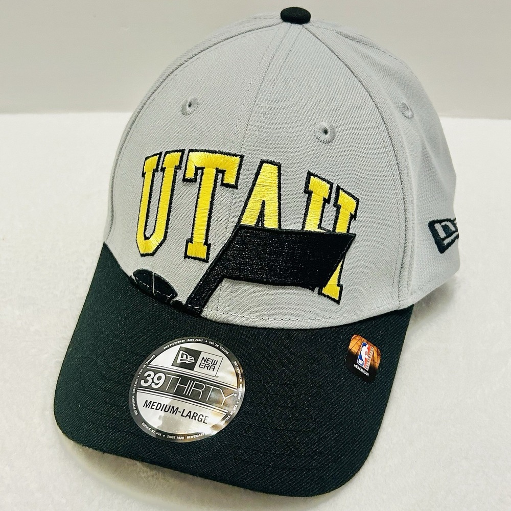 New Era Utah Jazz Script Logo 39THIRTY Stretch Flex‎ Hat Cap M/L Gray NBA